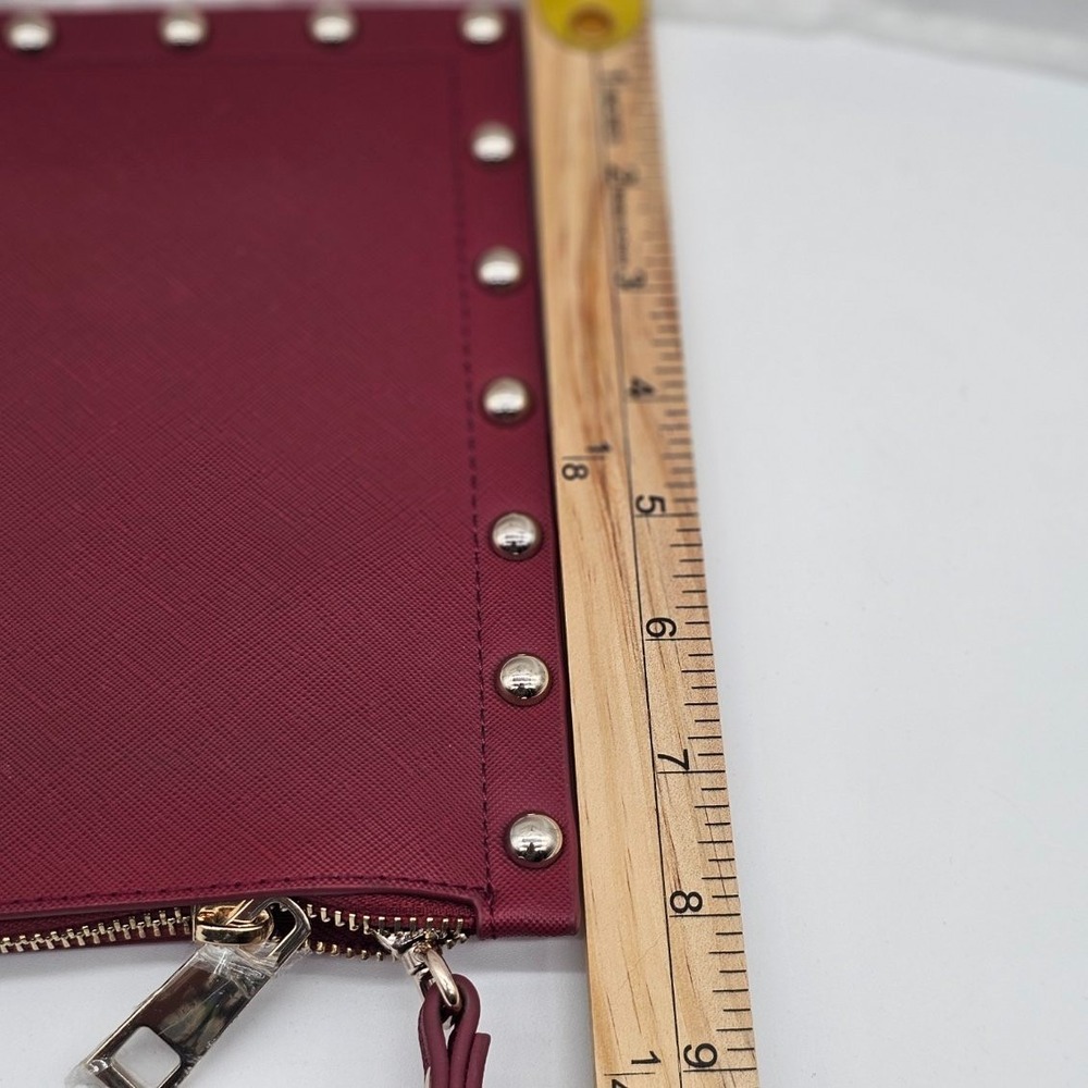 White House Black Market Maroon Clutch Zipper Studded Handbag Purse - Picture 7 of 9